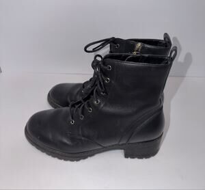 Cole Haan Grand 360 Black Leather Lace-Up Combat Ankle Boots Side Zip Size 9B